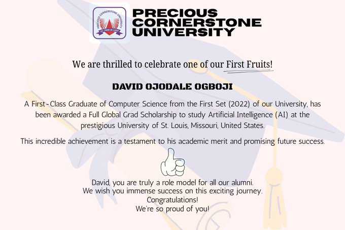 Read more about the article PCU Alumnus bags AI Scholarship Award at US Varsity